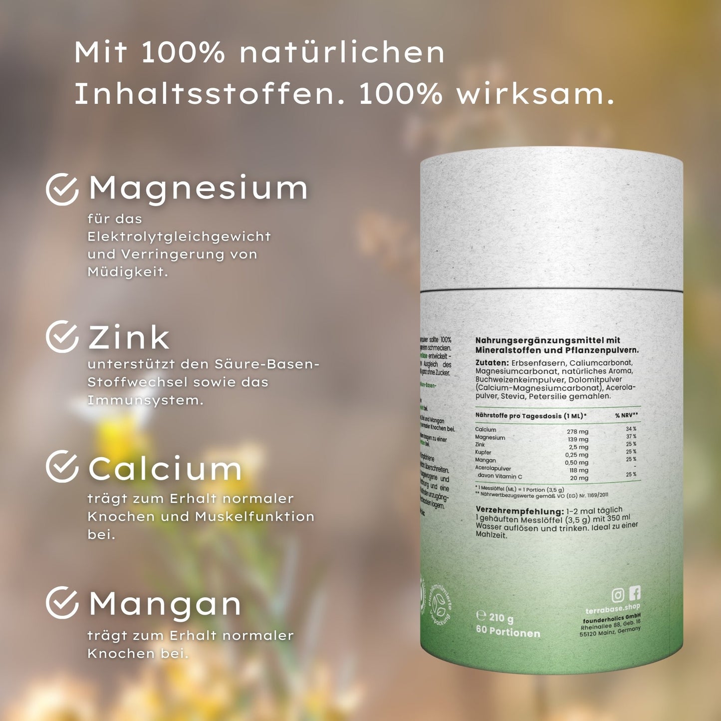 Saeure Basen Pulver Inhaltsstoffe: Magnesium, Zink, Calcium und Mangan